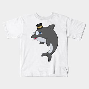 Dolphin Nerd Hat Glasses Kids T-Shirt